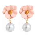 Korean New Design Temperament Flower Earrings S925 Silver Needle Hypoallergenic Alloy Inlaid Pearl Sweet Cute Earrings for Women