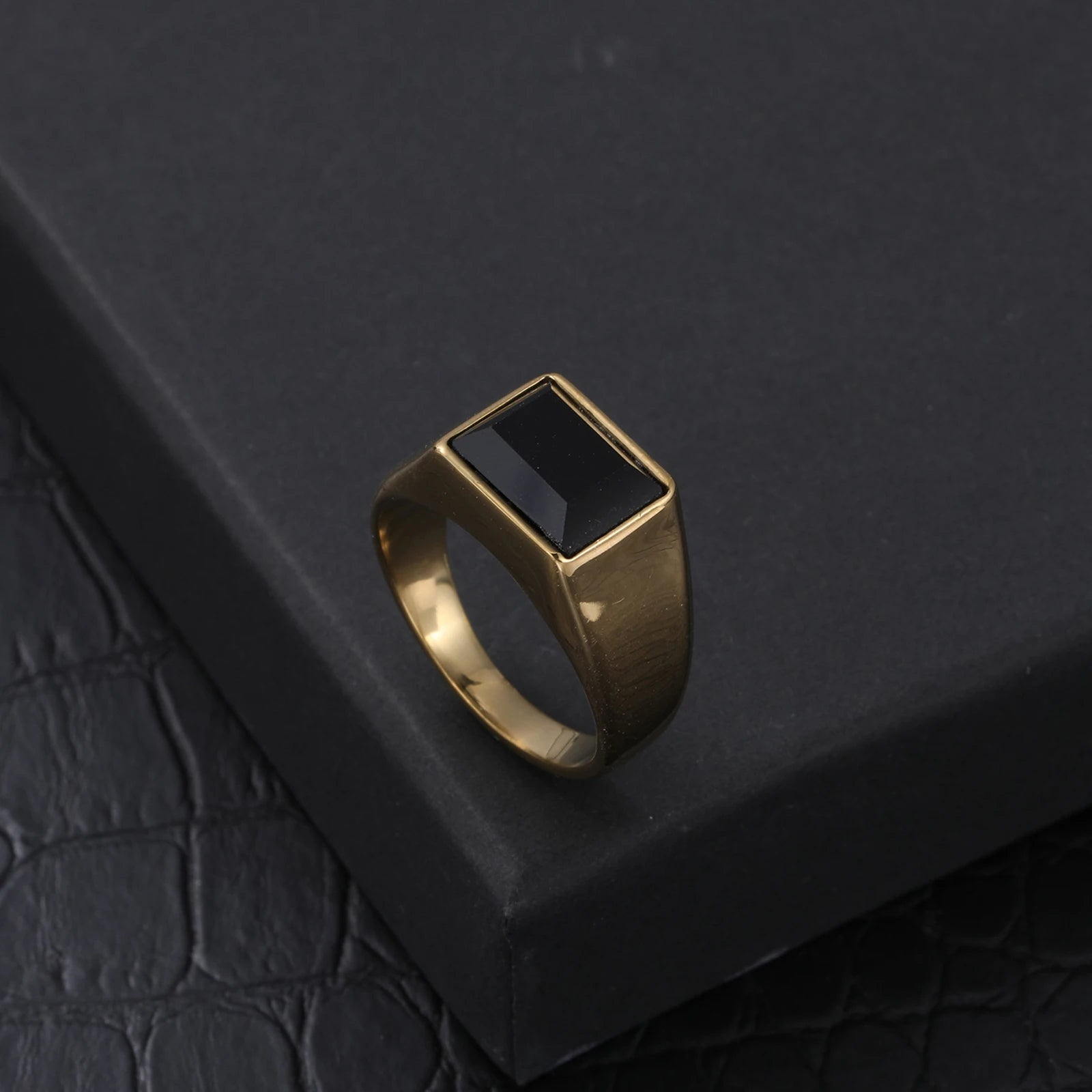 Trendy Stainless Steel Black Zircon Male Ring Punk Style Geometric Ring Men Party Jewelry Accessories