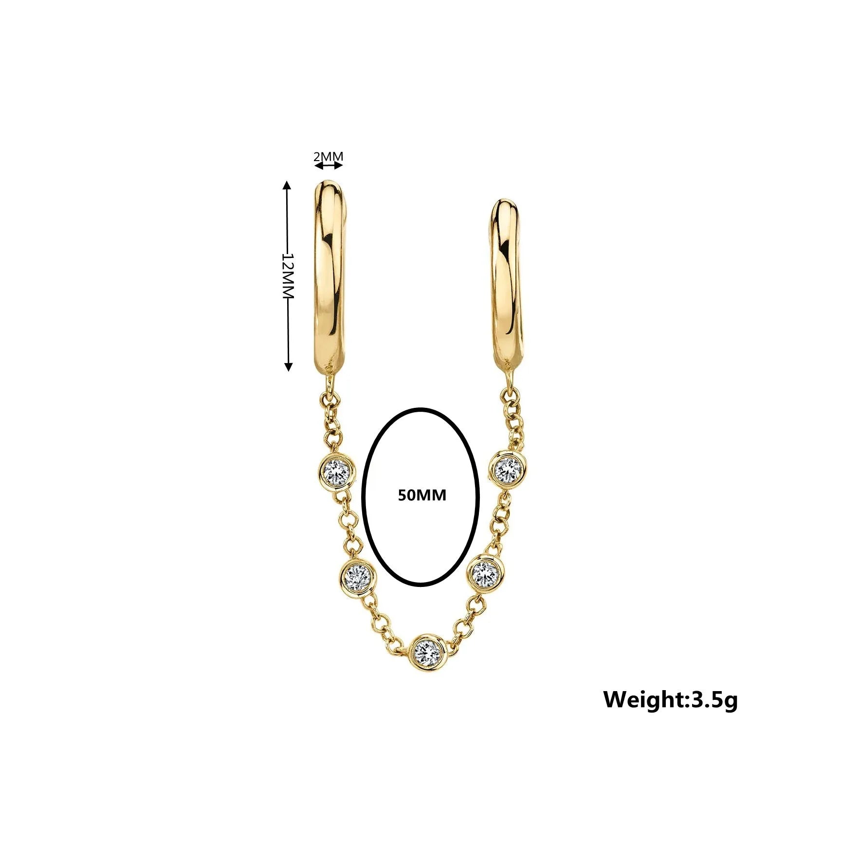 Hot Selling Fashion Ladies 18k Gold Plated Earrings Long Chain Zircon Hoop Earrings Jewelry for Women
