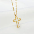 QUSEDINY Simple Design 18K Gold Stainless Steel Sea Shell Religious Cross Pendant Necklace Jewelry for Women