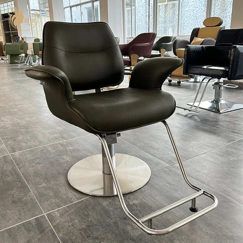 Black PU Leather Barber Chair Silver Base Modern Hairdressing Beauty Chair