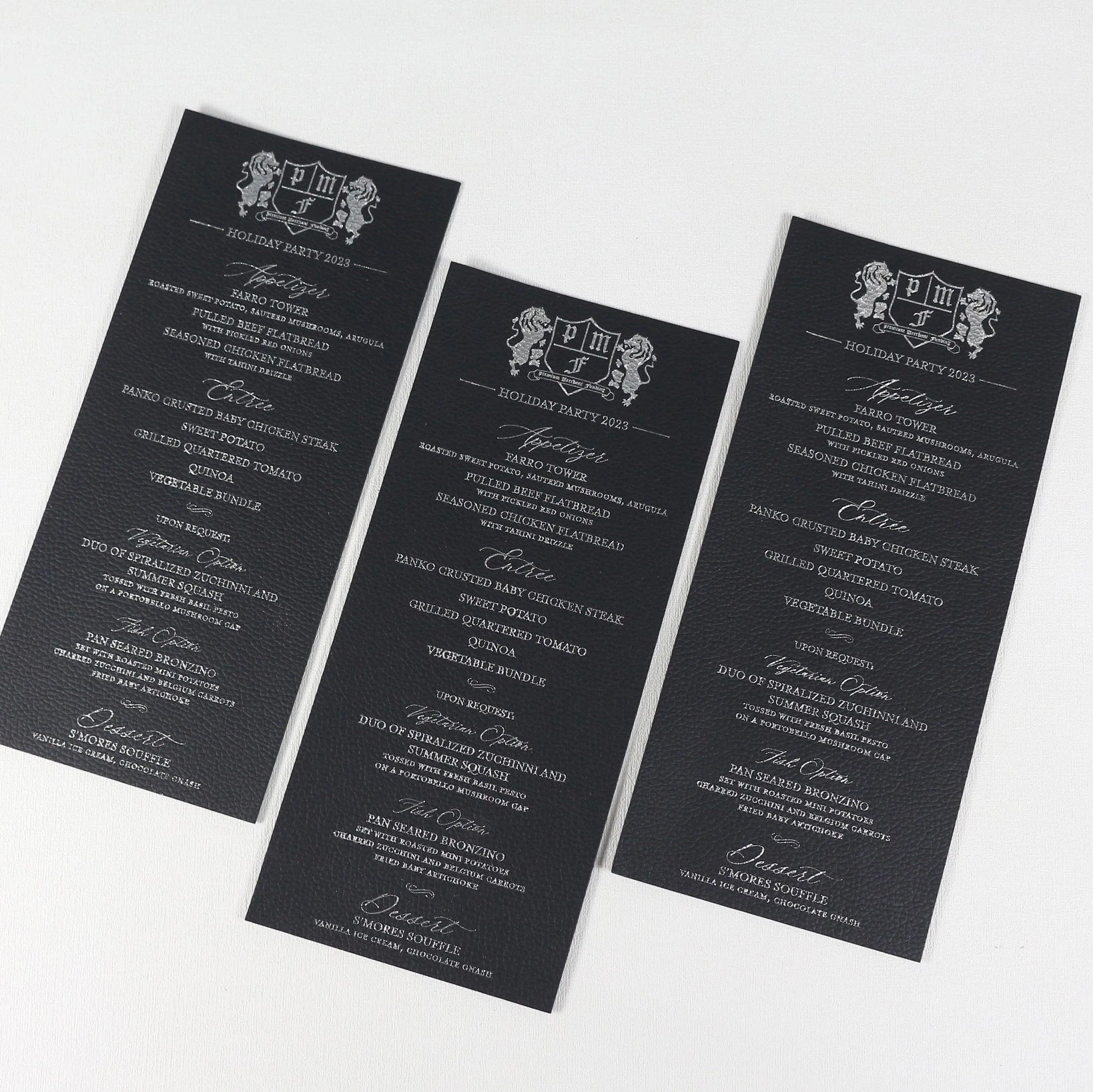 Custom Personalized Classic Vintage Black and Silver Leather Menus DIY Colors Leather Paper Restaurant Wedding Menu Cards