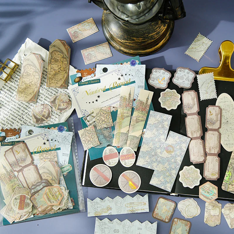 40 Pieces/Pack Stamping Sticker Pack Vintage Reincarnationism Series Labeling Stamps Theme Material Backing Stickers