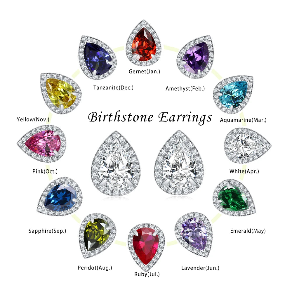 Fashion Pear Cut 5*7mm Birthstone CZ Non Allergic Jewelry 925 Sterling Silver Earring Studs