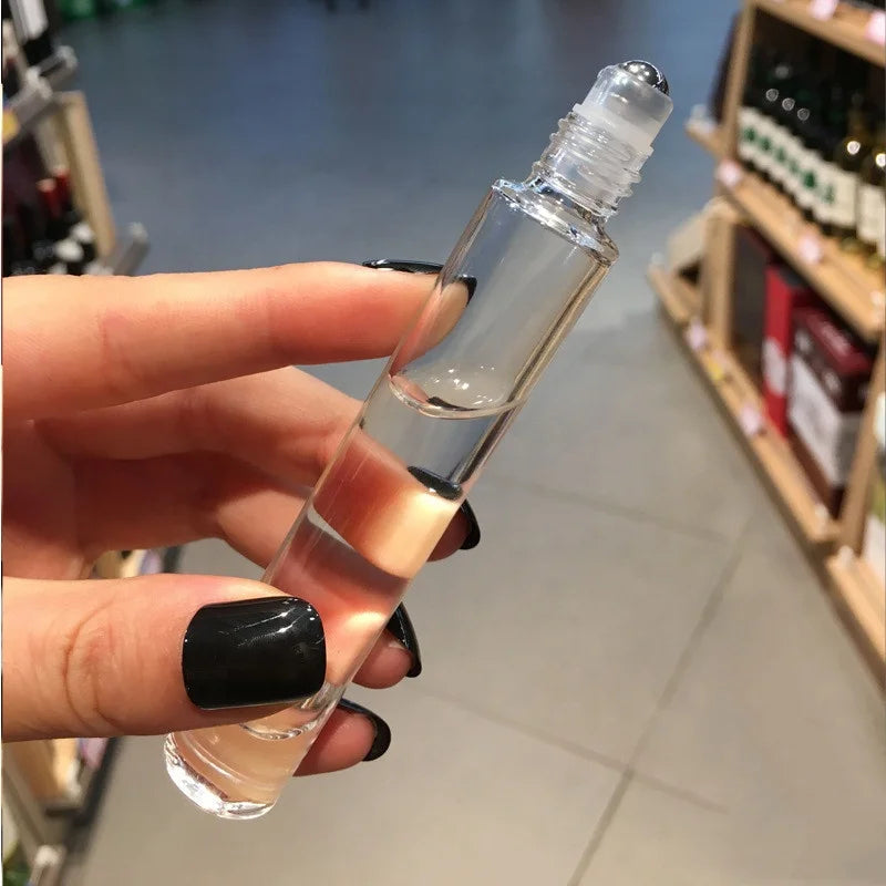 2026 Wholesale Transparent clear Long Tube Perfume Bottle 10 ml Luxury Roll on Glass Bottles With Steel Roller Ball