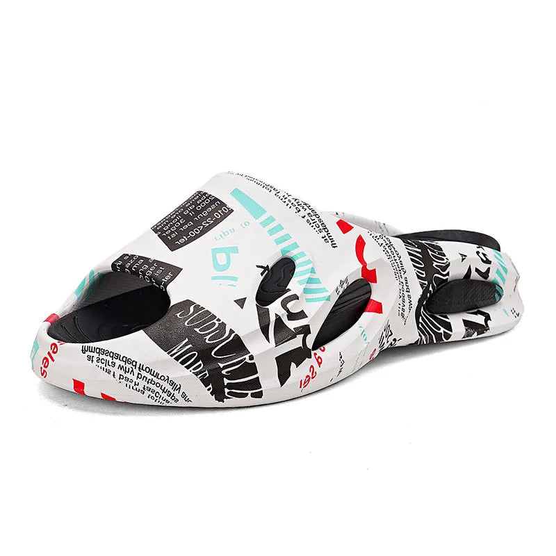 Fashion Large Size Flip-flops Fish Mouth Printed Outdoor Anti-slip Wear-resistant Men's Summer Sporty Breathable Sandals
