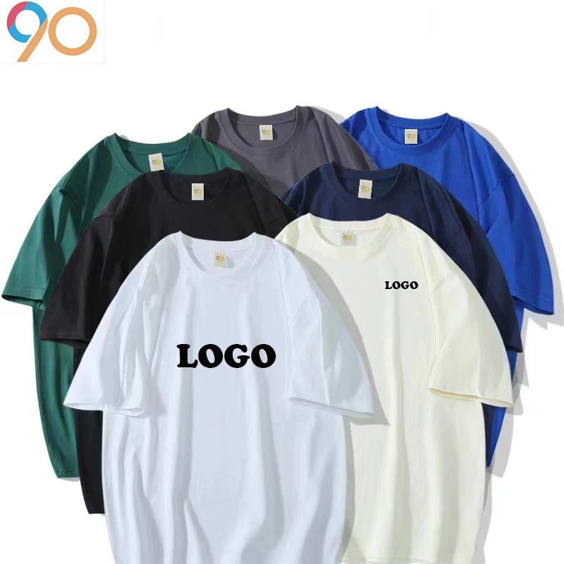 Heavyweight Cotton Youth Loose Short Sleeve T-shirt Solid Color Casual Versatile Off Shoulder Sleeves