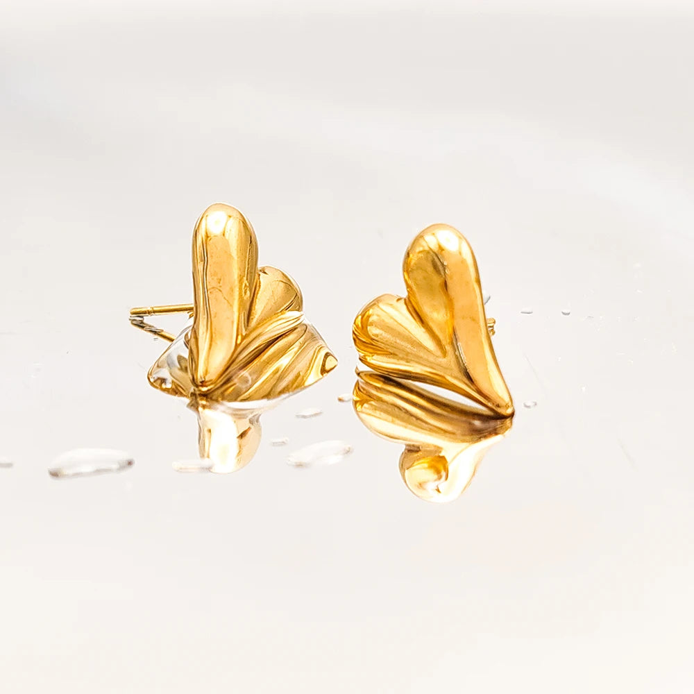 EManco Trendy Party Minimalist Waterproof PVD 18K Gold Plated Stainless Steel 316l Heart Shaped Mini Gold Stud Earrings