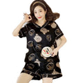 Ice Silk Women's Pajamas Short-Sleeved Cartoon V-Neck Silk Cool Breathable Homewear Suit