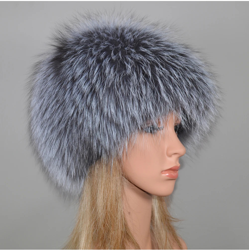 MWFur Fashion Fur Hats Fashion Luxury Winter Knitted Girls Warm Soft Beanies Fluffy Fox Fur Hat for Women