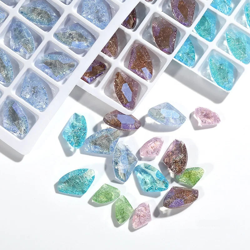 HFour High Quality 3D Axe Shape Ice Flower Glass Rhinestone Moonlight Series Jewelry Making Point Back Crystal Loose Rhinestones