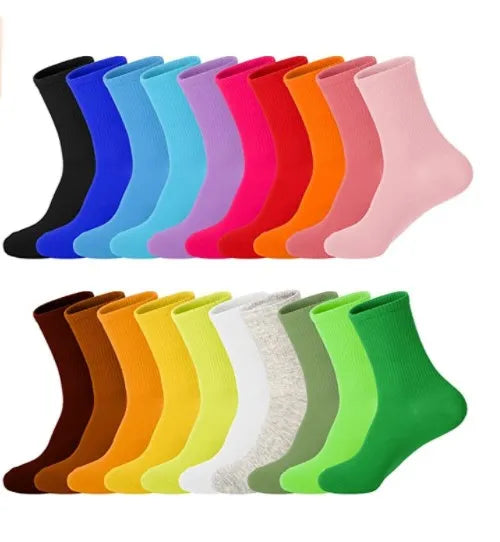 Ladies Socks Solid Color Crew Plain Preppy School Uniform Colorful White Ribbed Cotton Athletic Women Cotton Socks