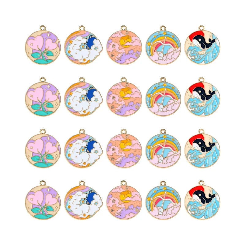 Enamel Flat Round Charms Heart Dolphin Sun Cloud Charms Enamel Round Charms for Jewelry Making Crafting