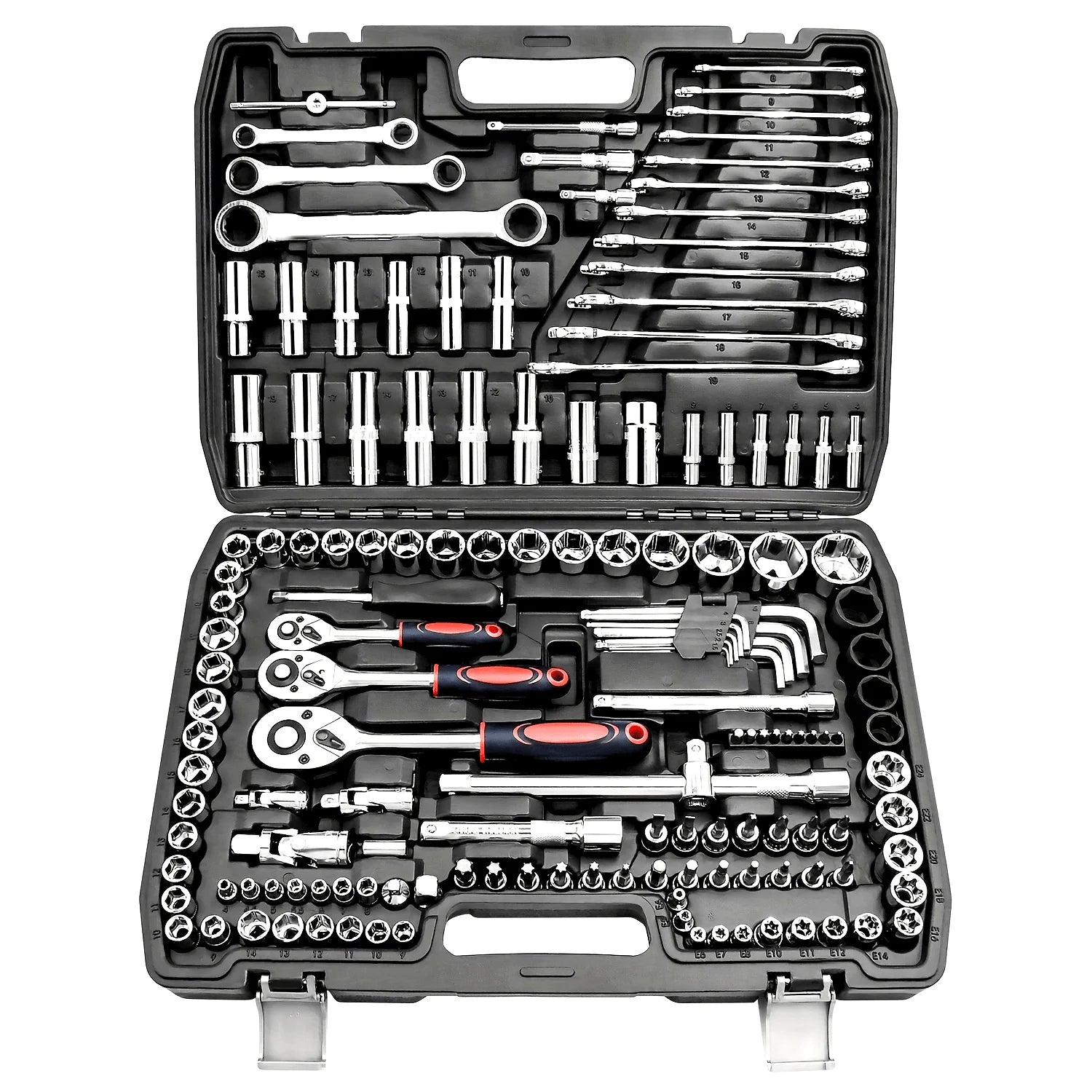 Professional 151-Piece Mechanics Tool Set 1/4\" 3/8\" 1/2\" Drive 24 Tooth Ratchet Socket Wrench Universal Metric CR-V Auto OEM