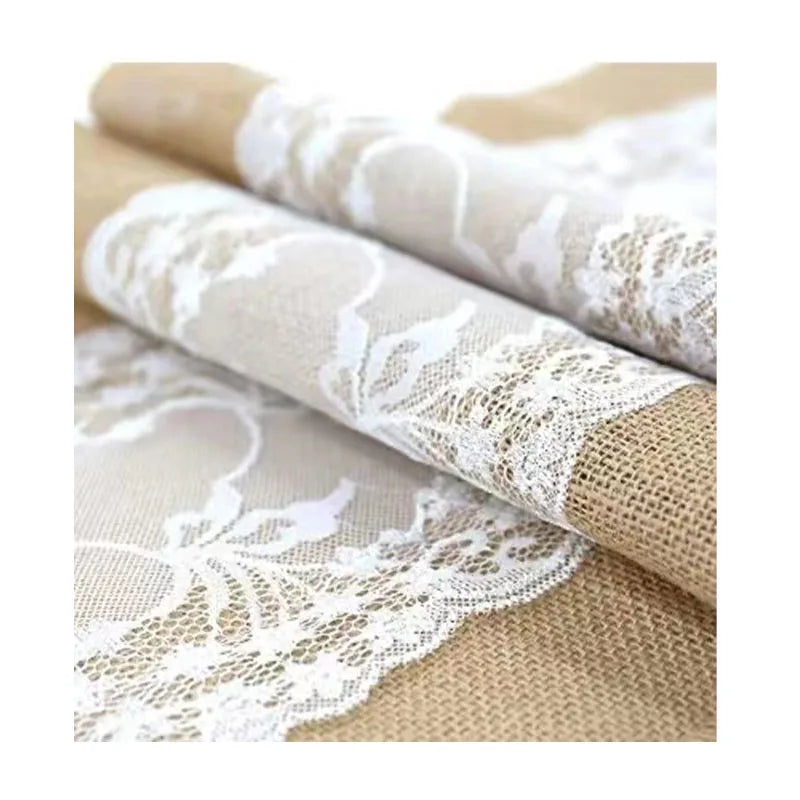 China Wholesale Nordic Thanksgiving Round square Rectangle Wedding  Homestay Decoration Natural Jute Burlap Lace Tablecloth