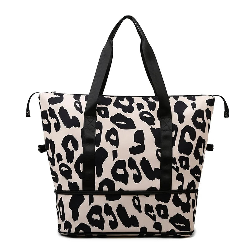 2024 New Custom Gym Sport Overnight Weekend Bag Waterproof Leopard Travel Duffle Bag Fashionable Zipper Foldable Travel Bag for