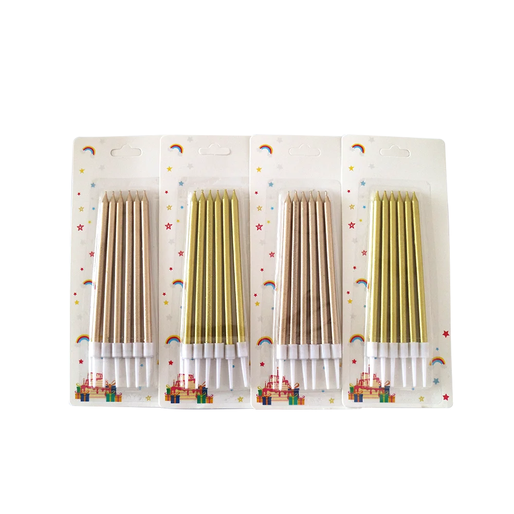 Huaming Wholesale Cheap Cake Decoration Paraffin Wax Candles Cheap Long Thin Metallic Gold Spiral Birthday Candles with Holders