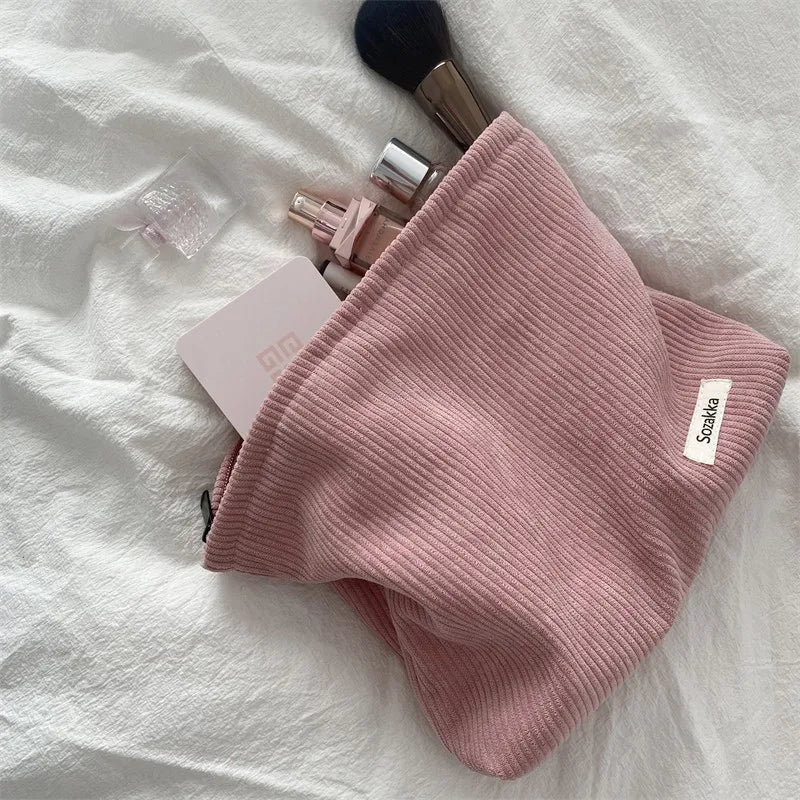 Wholesale Custom Design Logo Fashion Cotton Canvas Pouch Corduroy Organizer Travel Makeup Cosmetic Bag Zipper Gift Toiletries