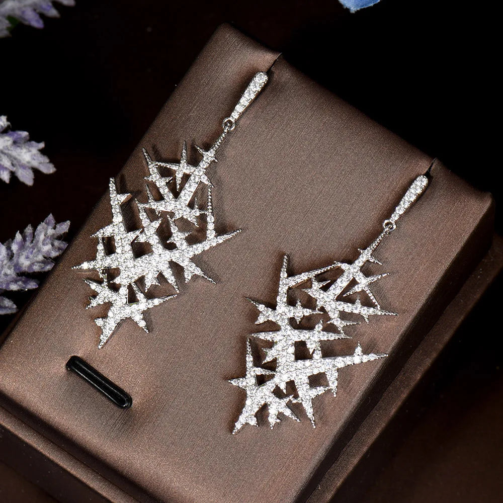 HIBRIDE Newest Vintage Women Wedding Party Jewelry Gold Color Cubic Zirconia Geometric Long Drop Earrings Accessories E-124