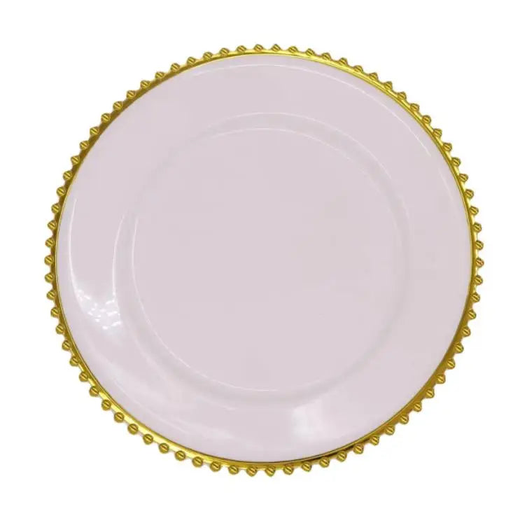 Wholesale Hot Sale 13inch clear Plastic Charger Plates with Gold Slliver Beads Underplates for Party Wedding
