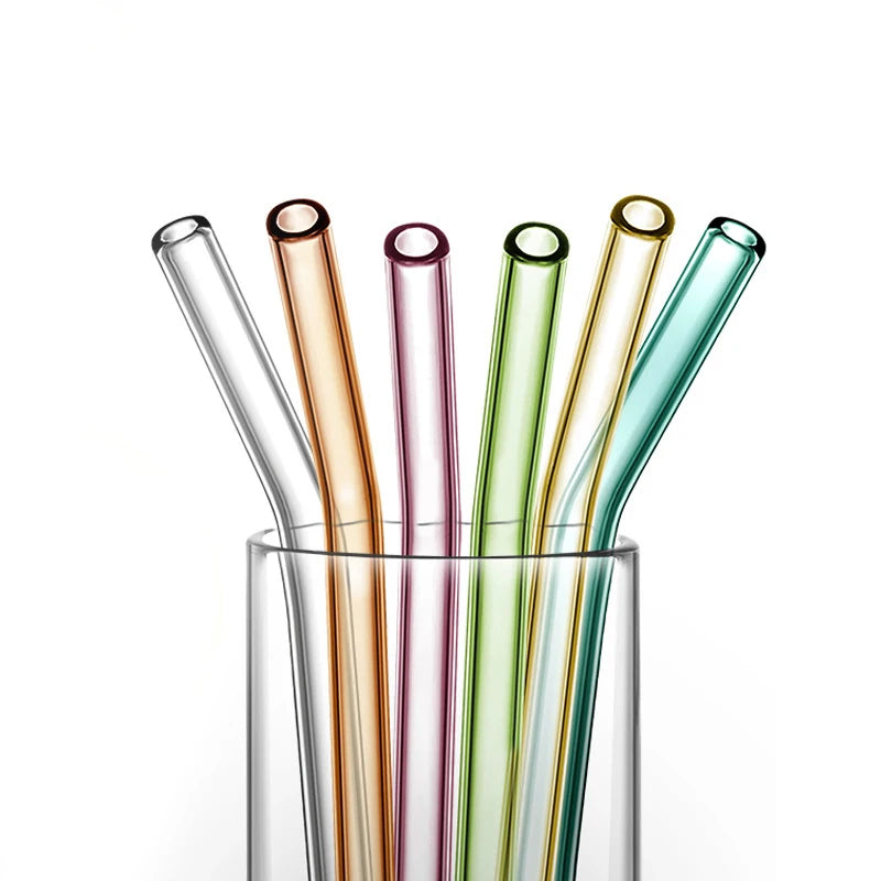 Online Hot Sale  Borosilicate BPA-Free Glass Reusable Straw Set Milk Juice Drinks Colorful Straws for Whisky Bar