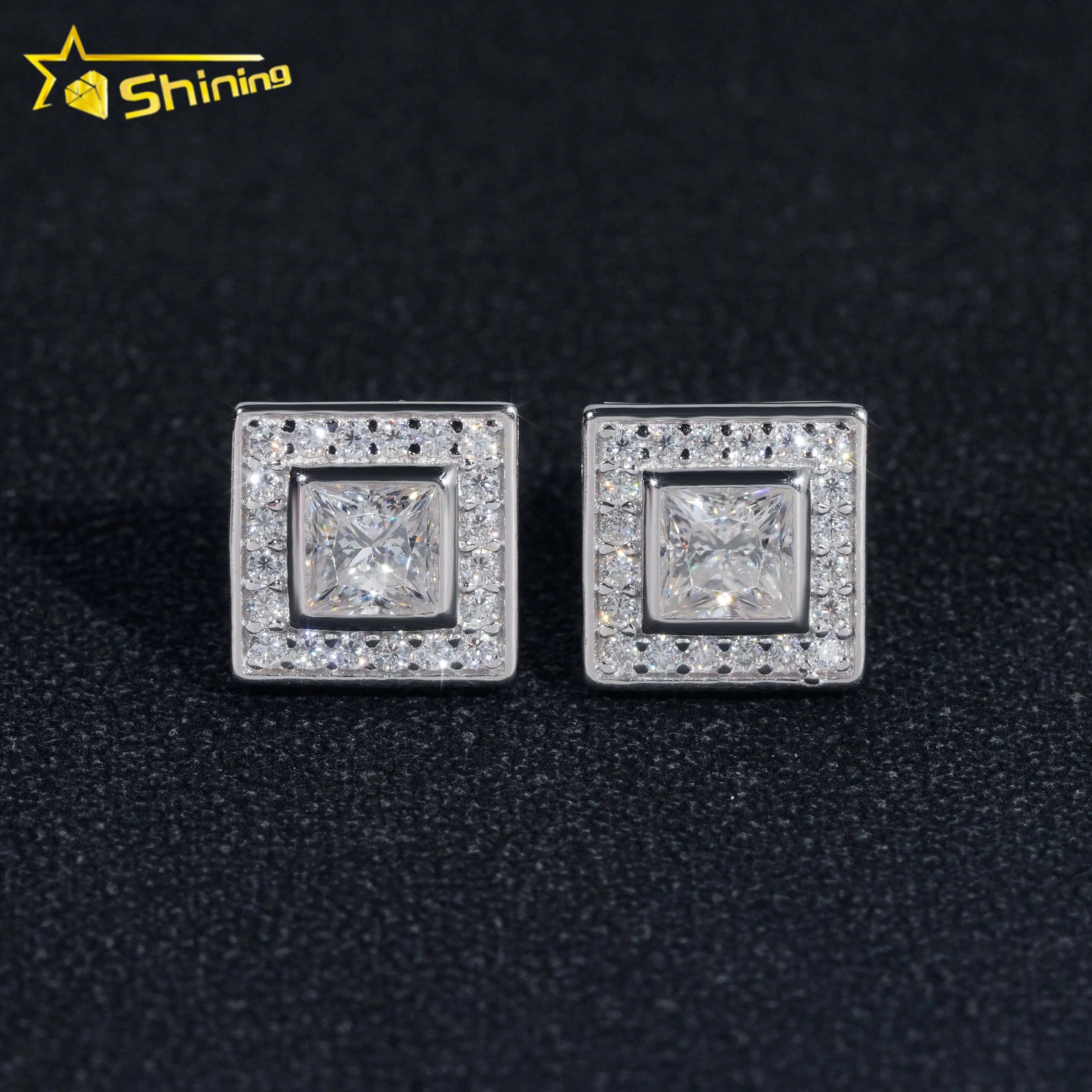 New Arrivals Top Quality Square Princess Cut Stud Earring 925 Sterling Silver Moissanite Diamond Earrings