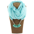 Women Solid Color Polyester TR Cotton with Resin Water Drop Ornament Necklace Scarf Pendant