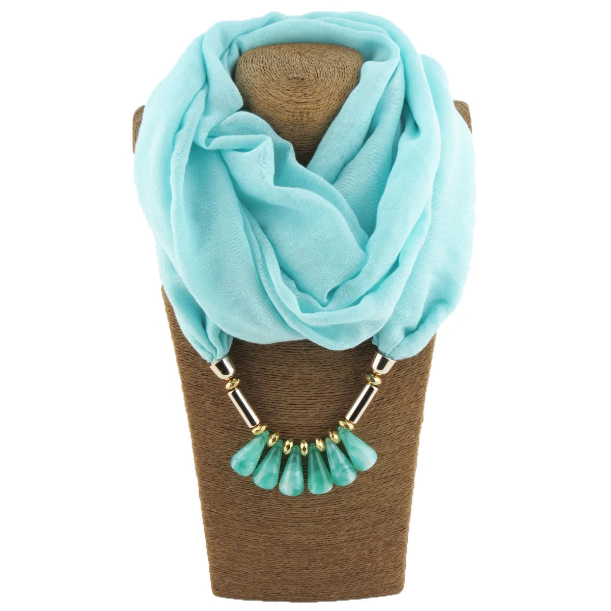 Women Solid Color Polyester TR Cotton with Resin Water Drop Ornament Necklace Scarf Pendant