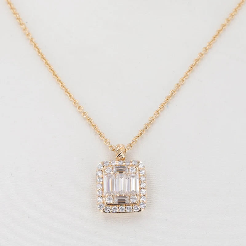 Trendy Diamond Jewelry 14K Solid Gold Chain Necklace With Moissanite Gemstone Pendant Necklace for Gift