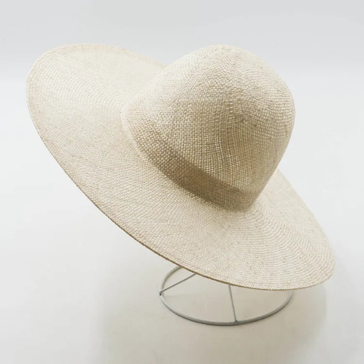 X1047 Sisal Magic Straw Sun Hat Adult's Big Brimmed Hat Sunscreen Shade Travel Beach Cap Wide Brim for Fishing Outdoor