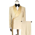 Popular Champagne Men's Suit With Belt Shawl Lapel Casual Slim Costume Homme Party Business Groom Wedding Dress Blazer Pants Set
