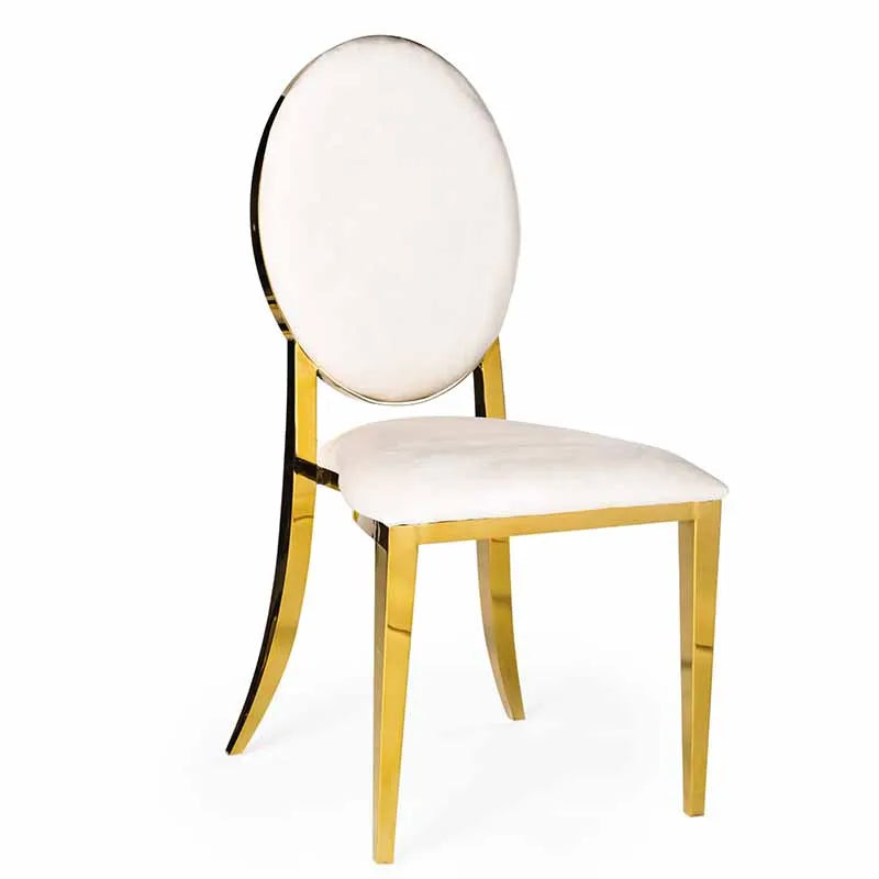 Chairs seat Stainless Steel Wedding Event Rental Dining Restaurant Changeable Soft O Back Design Gold with White Hotel Furniture