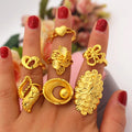 The New Style Fashion Jewelry Brass Plated Ese Sand Gold Open Love Heart Hollow Flower Ring Female Jewelry