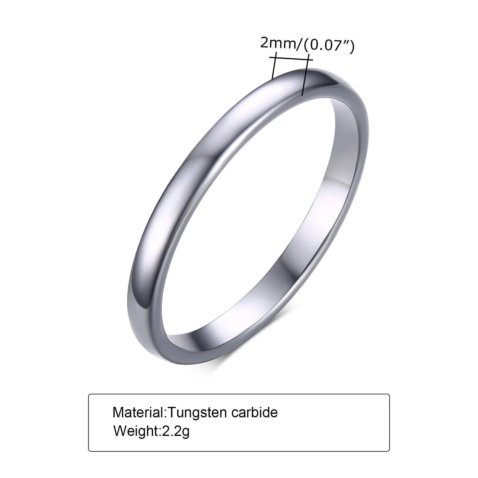 POYA 2mm Sleek Promise Ring Custom Engraving Men 0r Women Simple Tungsten Carbide Wedding Band
