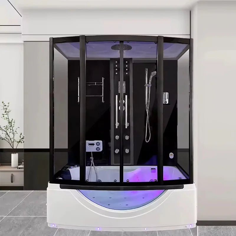 Luxury Square Rectangle Sliding Walk-in Shower Cabin Tempered Glass Brushed Aluminum Frame Multifunctional Steam Whirlpool Hotel