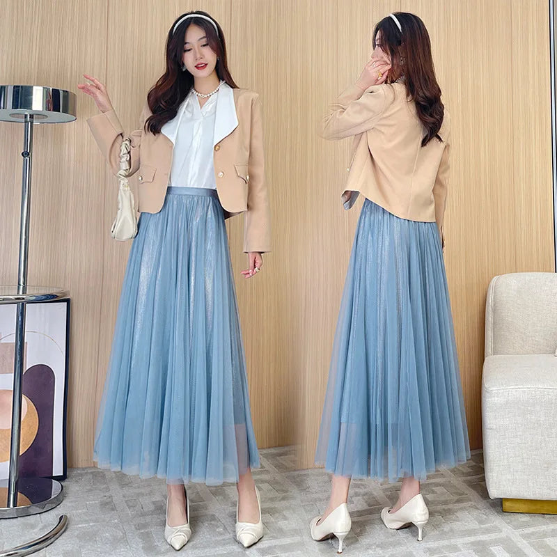 New Women's Pleated Skirt Gauze Skirt Spring Slimming Slim Breathable Soft Mid-length Thin Skirt