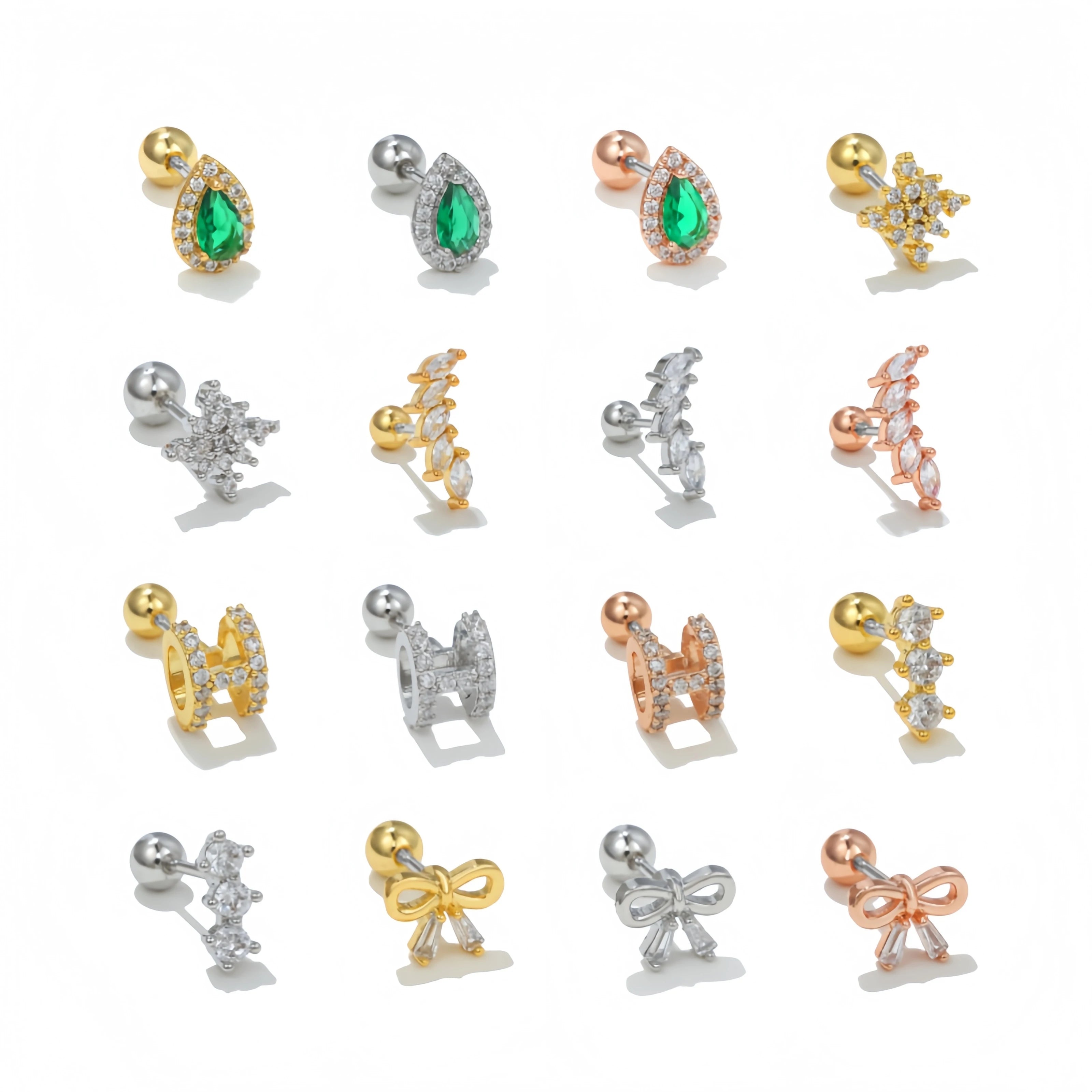 18K Gold Plated Micro Inlaid Zircon Geometric Ear Bone Stud Screw Ball Fashion Women Piercing Jewelry Diamond Stud Earrings