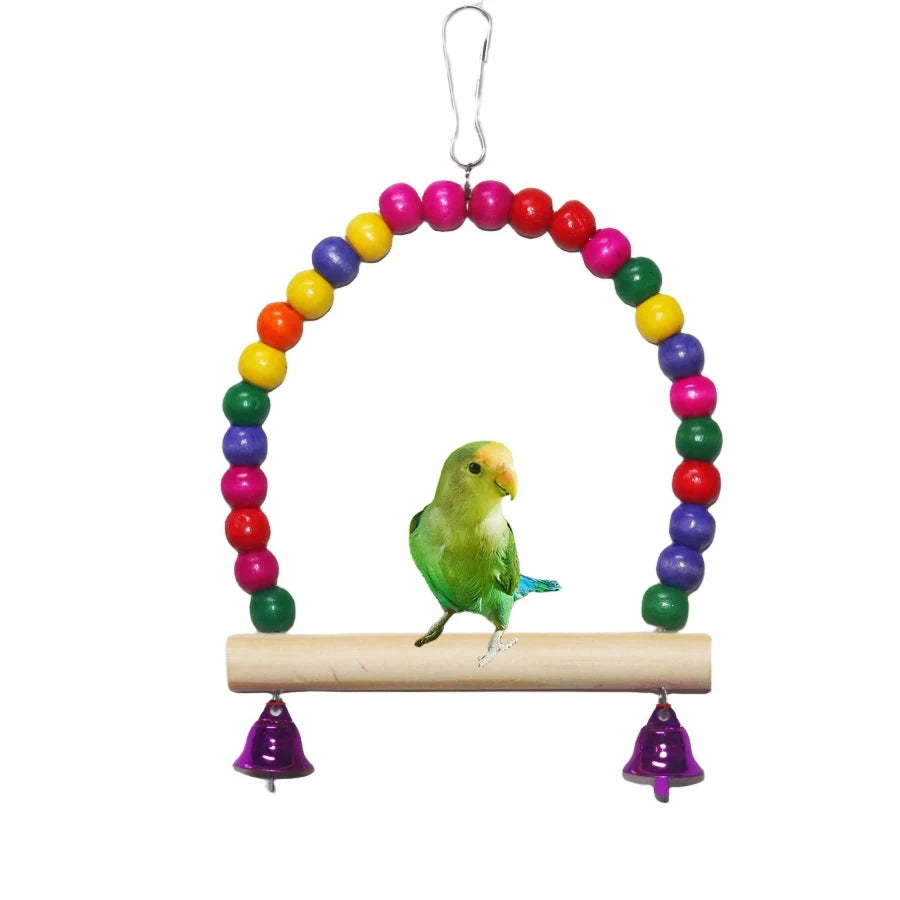 Colorful Eco-Friendly Wood Bird Supplies Hanging Ring Swing Perch Stick Cockatiel Boredom Reliever Pet Toys