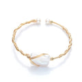 Aimgal Trendy 14K Gold Plated 20MM Geometric Baroque Freshwater Pearl Cuff Bracelet for Women Parties Weddings Hot Sale Gift