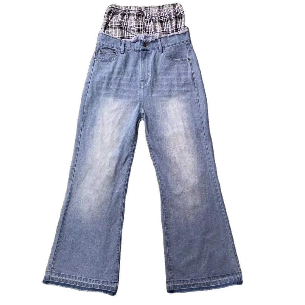 DENIMGUYS Men Denim Jeans Personalized Design Double Waist Double Layer Spliced Men's Patchwork Baggy Loose Jeans