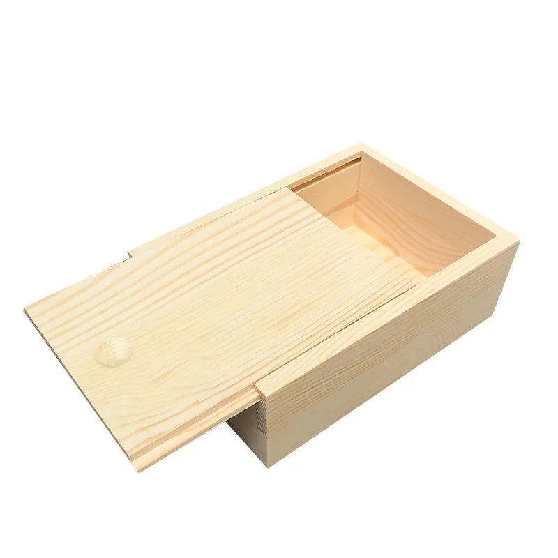 Pine Wood square Rectangle Pine Wooden Gift Slide Box with Sliding Lid