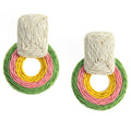 Handmade Bohemian Style Raffia Earring Geometric Dangle Drop Hoop Earrings Women Beach Dress Party Jewelry China Supplier