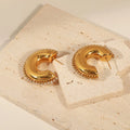 Chic Modern Chunky C Shaped Cubic Zirconia Hoop Earrings Gold Plated Stainless Steel Non Tarnish Statement Earrings Pendientes