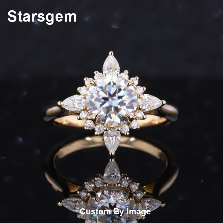 Stargems Diamond Ring 14K Real Gold Mosante Lab Grown Luxury Ladies True Love Ring