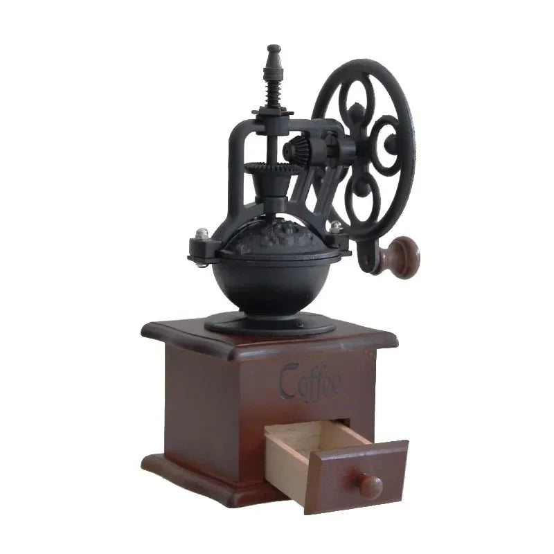 Vintage Style Portable Hand Coffee Mill Hand Crank with Drawer Ferris Wheel Coffee Grinder Manual Coffee Bean Grinder