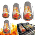 Rolling Grill Barbecue Basket Stainless Steel Large Grill Basket Portable Outdoor Camping BBQ Net Rack for Fish Shrimp Cooking
