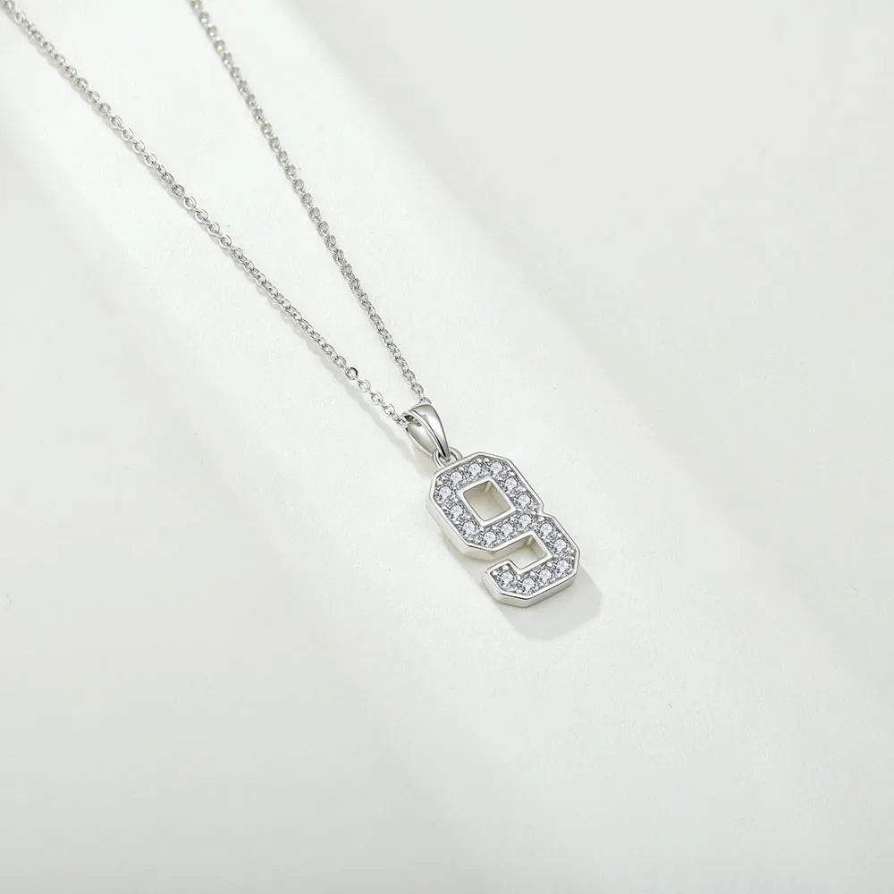 925 Silver Necklace Figure Custom Number 9 Shape Brushed Pendant Necklace