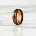 POYA 8mm Tungsten Wedding Ring Domed with Whiskey Barrel Wood Antler Crushed Blue Opal & Guitar String Inlay for Men's Wedding