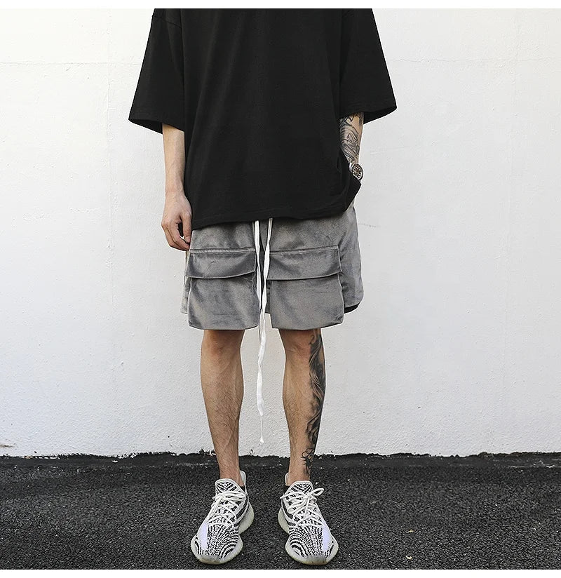 OEM Shorts Long Drawstring Drop Shipping FOG Stock Velvet Cargo Short Pants Men