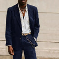 Navy Fashion Men's Suits Corduroy Wedding Suit Jacket Pants 2-piece Set Two Buttons Mens Luxury Designer Casual Suits